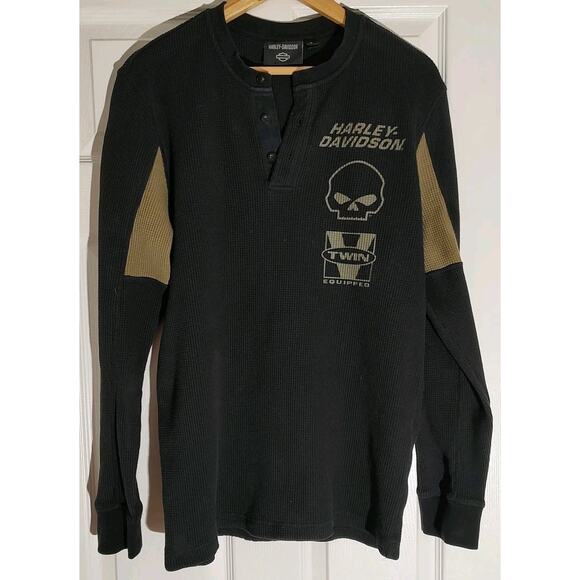 Harley-Davidson Other - Men's Harley Davidson Willie G Skull Thermal Henley- Black Beauty - Medium